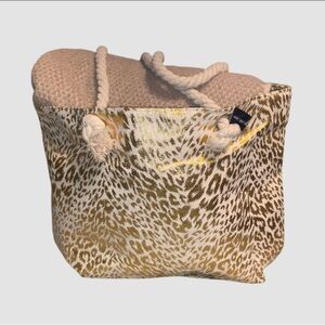 NWT Ocean Cay Metallic Gold/Leopard Print Tote Bag with Rope Handles